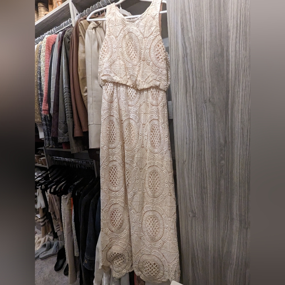 Peach lace full length dress NWT